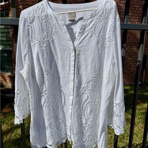 Chico's White Embroidered Blouse